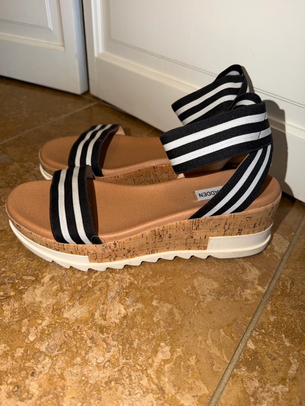 Steve Madden Black & White Striped Cork Platform Sandals